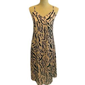 Moodie Tiger Slip Dress Size XS Slit Front Spaghetti Strap Brown Black